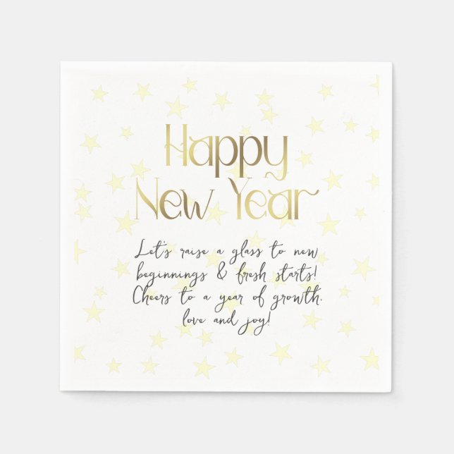 Serviette En Papier Bonne année et voeux or (Devant)