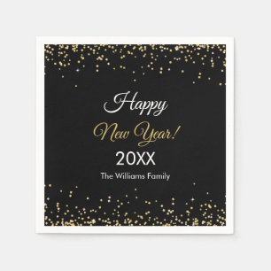 Serviette En Papier Bonne année Happy New Year Noir Fête avec paillett
