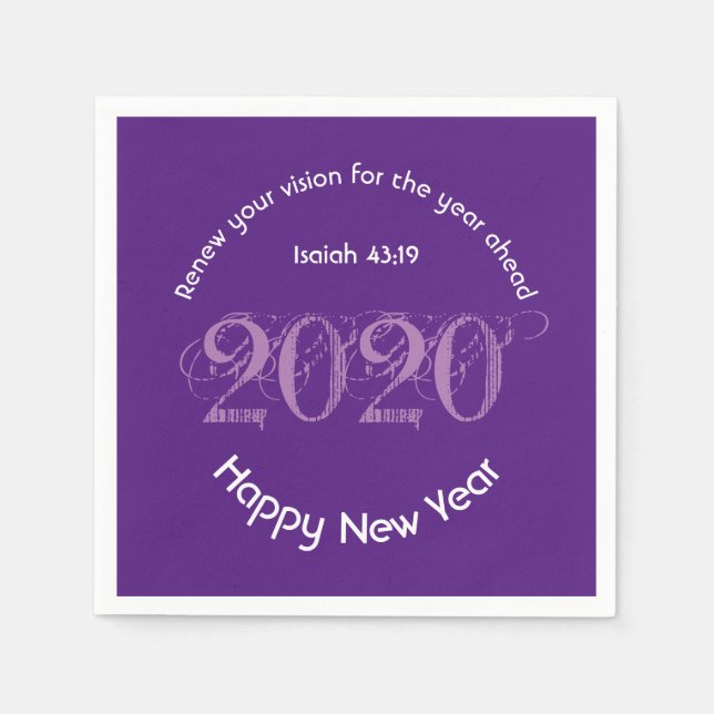Serviette En Papier Bonne Année RENEW VISION 2020 Papier VIOLET (Devant)