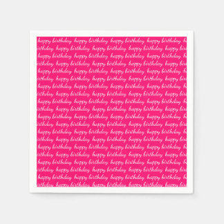 Serviette En Papier Bonne Anniversaire Blanc Hot rose Typographie