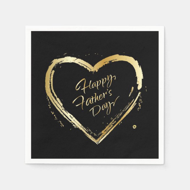 Serviette En Papier Bonne Fête des pères Design moderne Gold Heart (Devant)