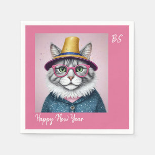 Serviette En Papier Bonne fête du Nouvel An - Chat déguisé