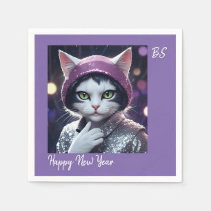 Serviette En Papier Bonne fête du Nouvel An - Chat déguisé