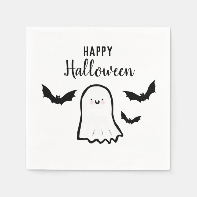 Serviette En Papier Bonne Halloween Cute Ghost Bats (Devant)