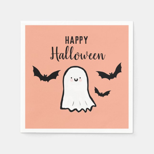 Serviette En Papier Bonne Halloween Cute Ghost Bats (Devant)
