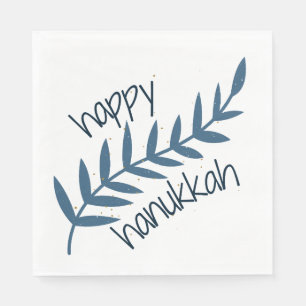 Serviette En Papier Bonne Hanoukka (avec Feuilles bleus)