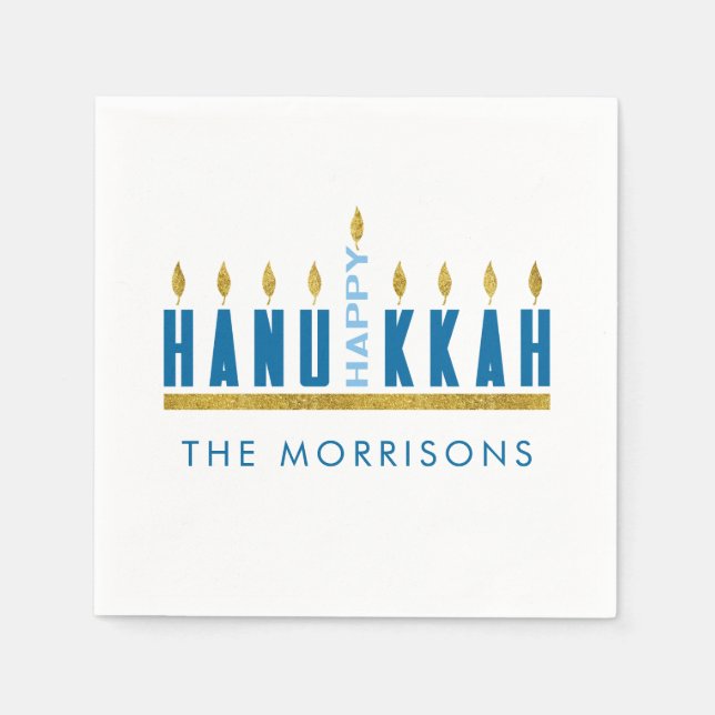 Serviette En Papier Bonne Hanoukka | Menorah personnalisée (Devant)