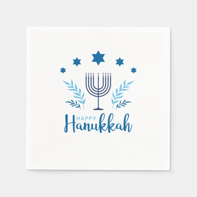 Serviette En Papier Bonne Hanoukka Menorah Stars (Devant)
