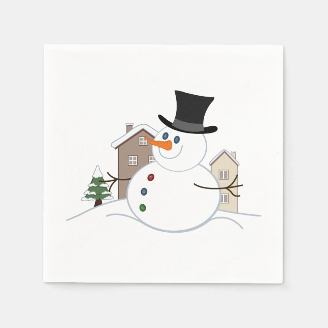 Serviette En Papier Bonne illustration de Noël Snowman (Devant)