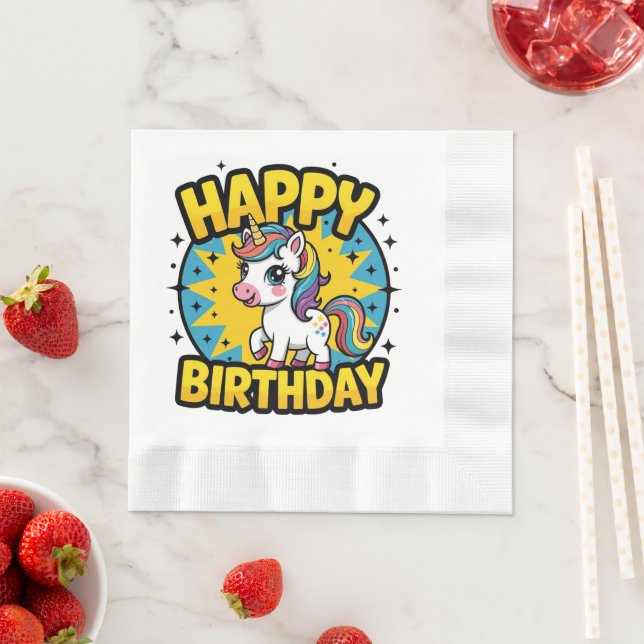 Serviette En Papier Bonne licorne d'anniversaire (En situation)