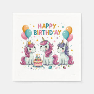 Serviette En Papier Bonne licorne d'anniversaire