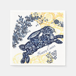 Serviette En Papier Bonne Pâques Bleu Blanc Jaune Rabbit Chinoiserie