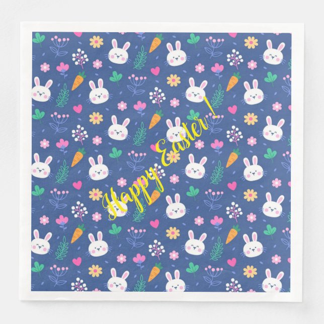 Serviette En Papier Bonne Personnaliser Pâques blanc amour lapin (Devant)
