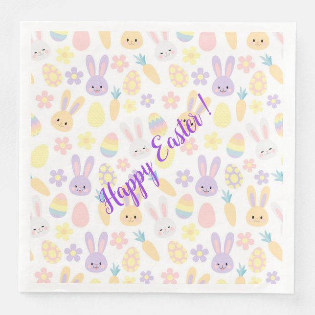 Serviette En Papier Bonne Personnaliser Pâques Purple Rabbit (Devant)