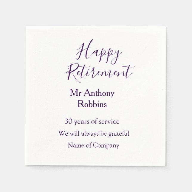 Serviette En Papier Bonne retraite ajouter le nom années de service à  (Devant)