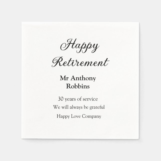 Serviette En Papier Bonne retraite ajouter le nom années de service à  (Devant)