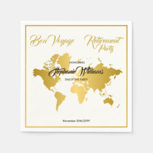 Serviette En Papier Bonne Route Frontière Dorée Carte du Monde Fête de