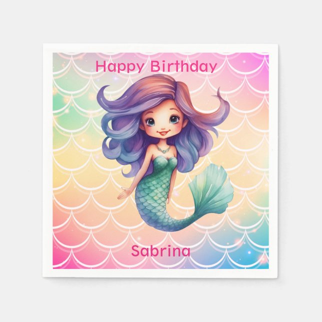 Serviette En Papier Bonne sirène de fille d'anniversaire (Devant)