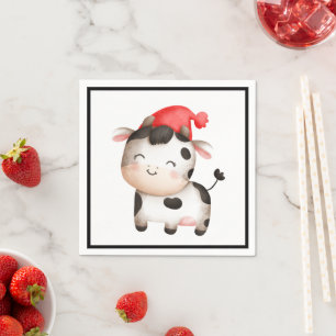 Serviette En Papier Bonne vache dans un Casquette rouge mignon