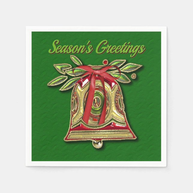 Serviette En Papier Bonnes Fêtes Gold Christmas Bell Napkins (Devant)