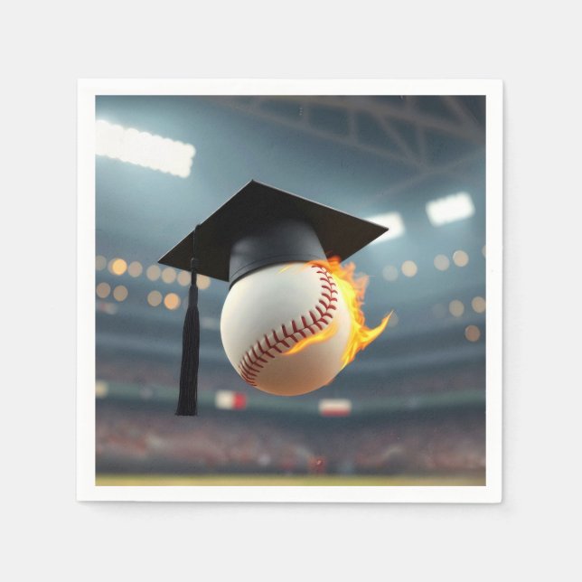 Serviette En Papier Bonnet de fin d'études sur un baseball flamboyant (Devant)