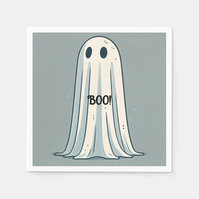 Serviette En Papier BOO ! Fantôme Vintage Vert Halloween (Devant)