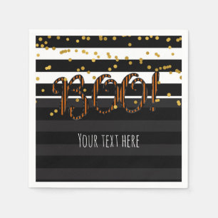 Serviette En Papier Boo! Fête d'Halloween en noir et orange avec or bl