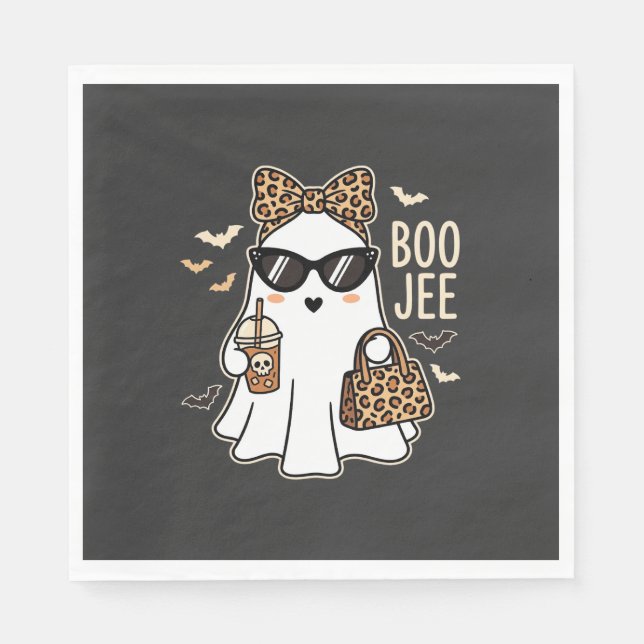 Serviette En Papier Boo Jee Cute Ghost Halloween Leopard Design_1 (Devant)