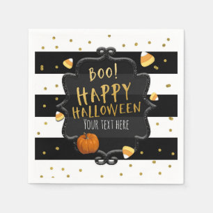 Serviette En Papier BOO! Maïs sucré rayé noir et blanc Halloween