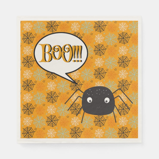 Serviette En Papier Boo !, mignonne araignée & araignée - à motif web (Devant)