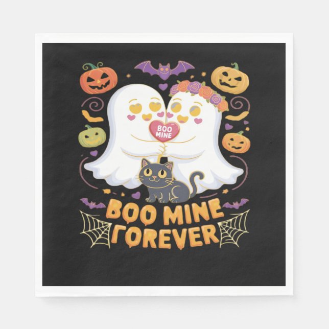 Serviette En Papier Boo Mine Forever Mignonne Fantômes Noir Chat Aimer (Devant)
