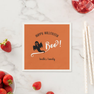 Serviette En Papier Boo Noir Petit Fantôme Joyeux Halloween Orange
