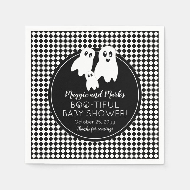Serviette En Papier BOO - TIFUL Baby shower BW Halloween Merci (Devant)