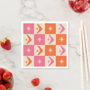 Serviette En Papier Boomerangs à carreaux milieu du siècle rose et ora
