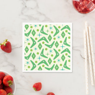 Serviette En Papier Boomerangs verts du milieu du siècle avec explosio
