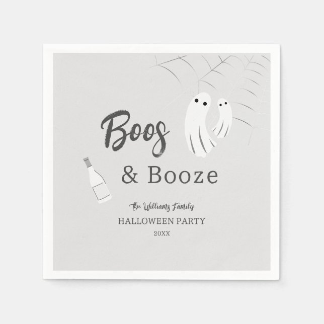 Serviette En Papier Boos & Booze Adulte Halloween Grey Clair Invitatio (Devant)