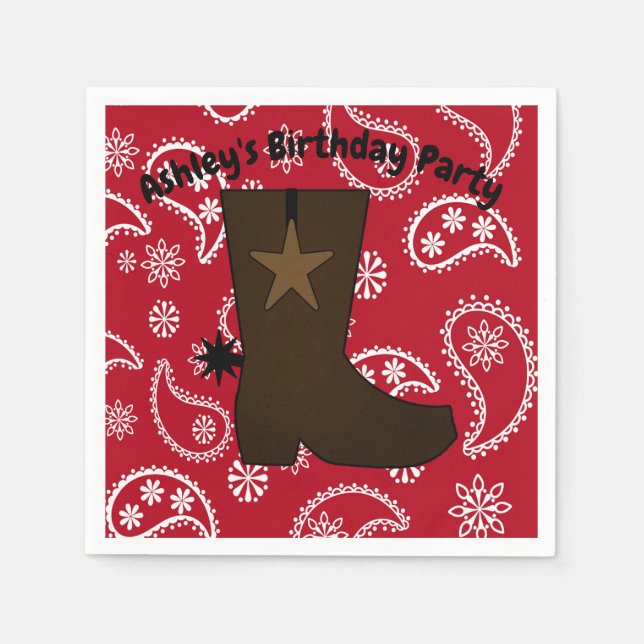 Serviette En Papier Boot customisé Red Bandana Cowboy (Devant)