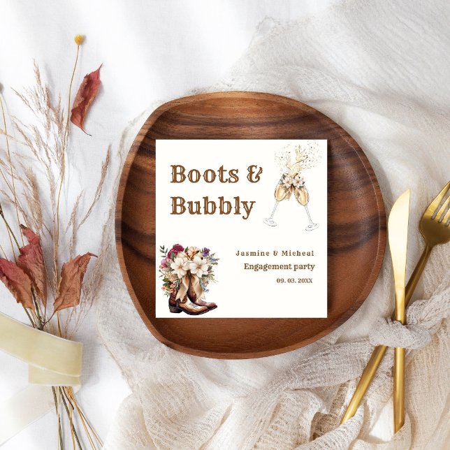 Serviette En Papier Boots & Bubbly Boho Parti d'engagement occidental (Créateur téléchargé)