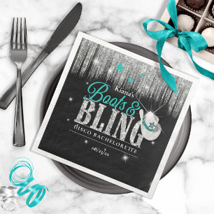 Serviette En Papier Boots 'n Bling Disco Bachelorette Teal ID925