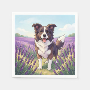 Serviette En Papier Border Collie Heureux Champ de Lavande