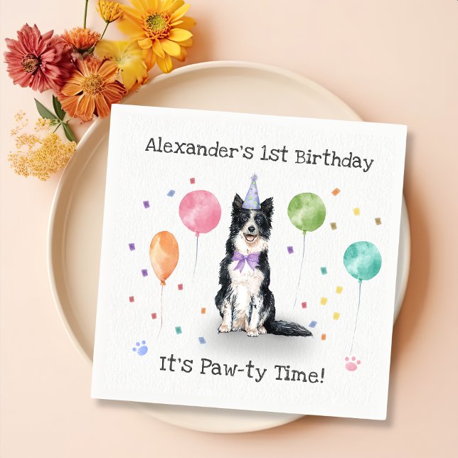 Serviette En Papier Bordure Collie Chien fête d'anniversaire (Créateur téléchargé)
