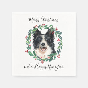Serviette En Papier Bordure Collie Elegant Chien Joyeux Noël