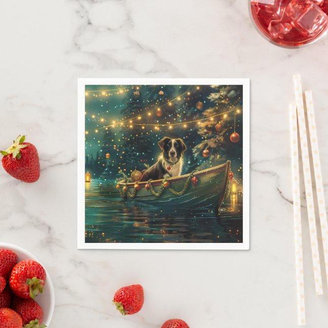 Serviette En Papier Bordure Collie Noël Festive Voyage (En situation)