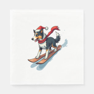 Serviette En Papier Bordure Collie Snowboardeur chien
