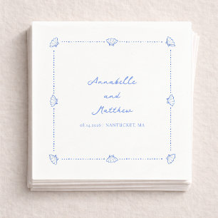 Serviette En Papier Bordure de Coquillages Chic Côtière Mariage Person