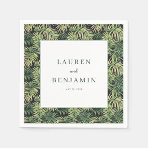 Serviette En Papier Bordure de feuille tropicale verte sereine