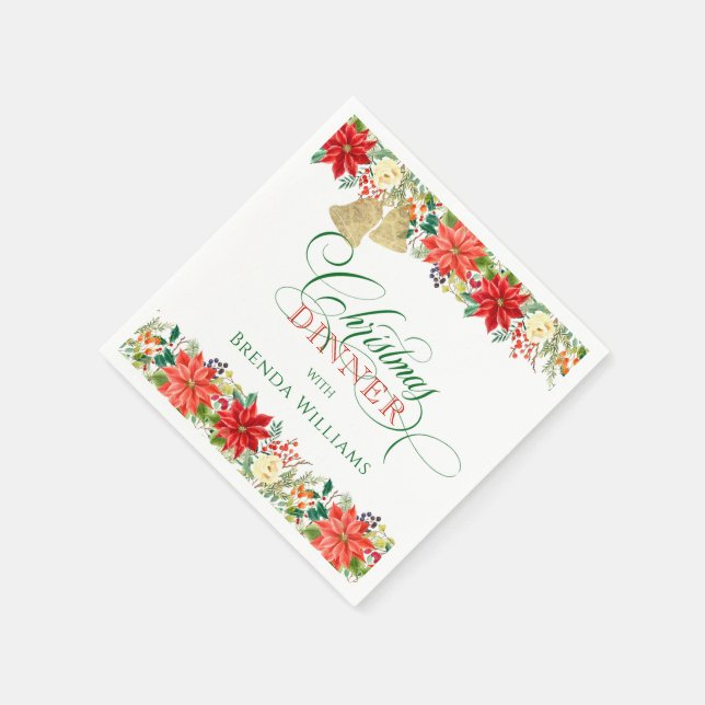 Serviette En Papier Bordure de fleur de Noël et typographie (Coin)