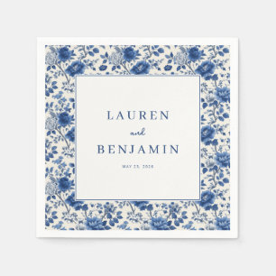 Serviette En Papier Bordure Florale Bleue Élégante