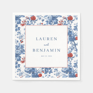 Serviette En Papier Bordure florale bleue élégante