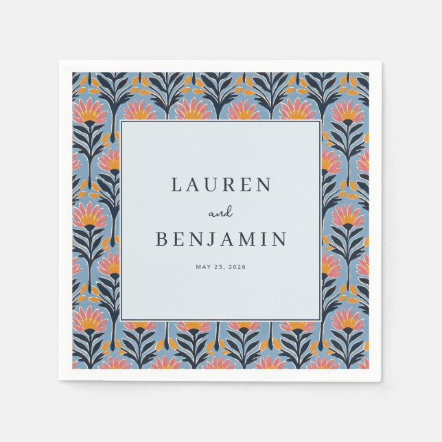 Serviette En Papier Bordure florale bleue joyeuse (Devant)